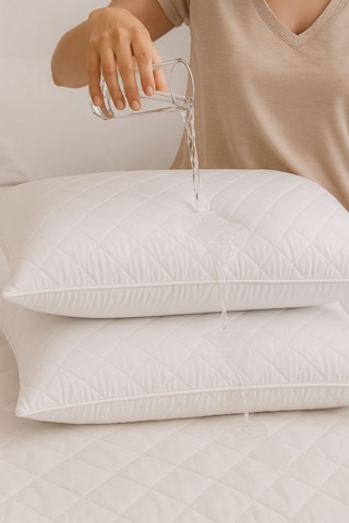 Yastık Alezi Seti Pamuklu Kapitone Sıvı Geçirmez 2 Li Yastık Koruyucu Beyaz Beyaz