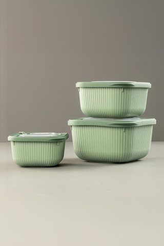 Kare 3 Parça Vakumlu Sızdırmaz Hava Almaz Saklama Kabı Seti Yeşil 1800/1100/600 Ml Yeşil