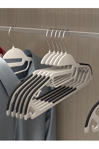 Long Way Yerden Tasarruf Sağlayan Kauçuk Şerit Kaymaz Plastik Askı 10 Adet Beyaz-Gri Beyaz - Gri