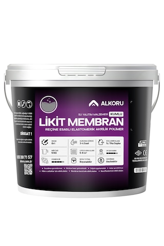 Alkoru 5 Kg Gri Kumlu Likit Membran Renkli Reçine Esaslı Sıvı Su Yalıtım Malzemesi