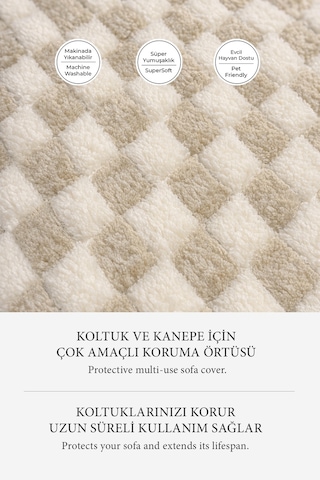Aron Kürklü Koltuk Örtüsü 170x215 Cm Yumuşak Peluş Lüks Kaymaz Taban Kanepe Örtüsü Krem Kahve Krem - Kahve