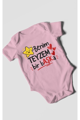 Morivokids Benim Teyzem Bir Başka Kısa Kollu Bebek Body %100 Pamuk Koyu Pembe