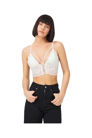 Cottonhill Krem Dantelli İnce Askılı Kaplı Üçgen Kadın Bralet Büstiyer Krem