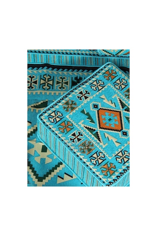 Otantik Şark Köşesi Takımı Turkuaz Anadolu 14 Parça Kilim Ve Puf Dahil Süngerli Sedir Seti