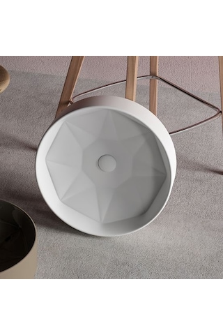 Lucco Diamante 42 CM Tezgah Üstü Yuvarlak Lavabo Beyaz