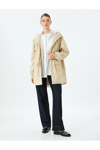 Koton Cepli Çıt Çıt Düğme Kapamalı Cepli İçi Peluş Astarlı Kapüşonlu Oversize Suni Deri Parka Bej 5wak00125ew Ekru