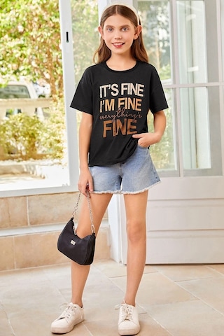Uyguntarz Çocuk Fine Baskılı Pamuklu Tshirt Siyah