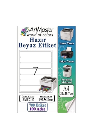 A4 Hazır Beyaz Etiket 192.5x39 Mm 7 Li 100 Sayfa 1 Paket Kendinden Yapışkanlı Fotokopi Lazer İnkjet Kağıdı Yazıcılar