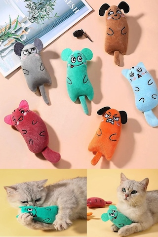 7'li Set:peluş Oyuncağı Kedi Otlu Catnipli ,sarma Topu+3'lü Renkli Top+ Kedi Oltası+çıngıraklı Top