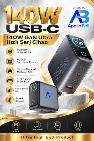 Apolllobell Chu02-007 140w Gan Ultra Hızlı Şarj Cihazı