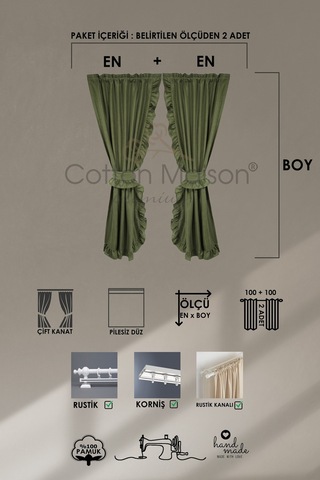 Poli Perde Çift Kanat Dikey Fırfırlı Zümrüt Yeşili