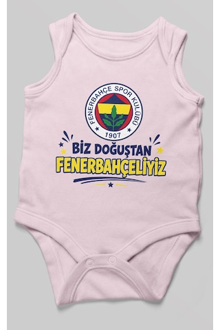 Morivokids Biz Doğuştan Fenerbahçeliyiz Sıfır Kollu Bebek Zıbını %100 Pamuk Bebe Pembe