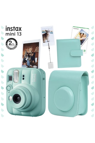 Instax Mini 13 Fotoğraf Makinesi Deri Çanta Albüm Kıskaç + 10'lu Film Hediye Seti