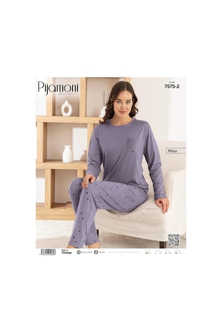 Pijamoni Kadın Milan Bisiklet Yaka Uzun Kol İnce Pijama Takımı 7575/2 - 1 Adet Lila