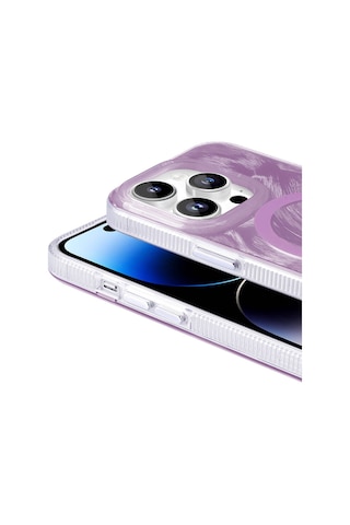 Goocamp Apple Uyumlu iPhone 14 Pro Kılıf Magsafe Şarj Özellikli Fırça Boya Desenli Palet Kapak - Pembe