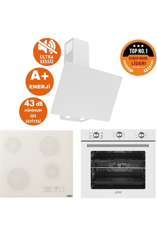 Afm Tech Ve Ferre Mewo Sessiz Elektrikli Vitro Beyaz D078-SA + V6-05 + FM7601 Ankastre Set
