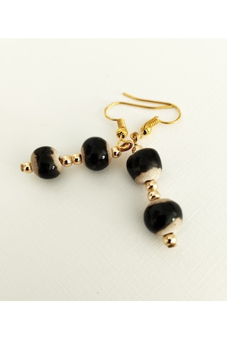 K210 Seramik Boncuklu Küpe Siyah&altın Sarısı Altın - Siyah