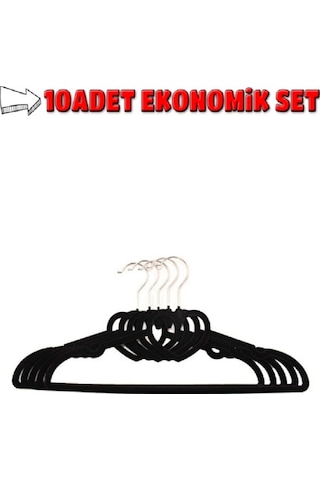 10 Adet Premium Kadife Pantolon Elbise Askısı Yüksek Kalite Siyah Mh01 Siyah
