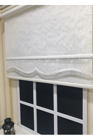 Storburada Beyaz Tül Ve Ekru Stor Çift Mekanizmalı Stor Perde Alüminyum Kasalı Stb4003 Beyaz