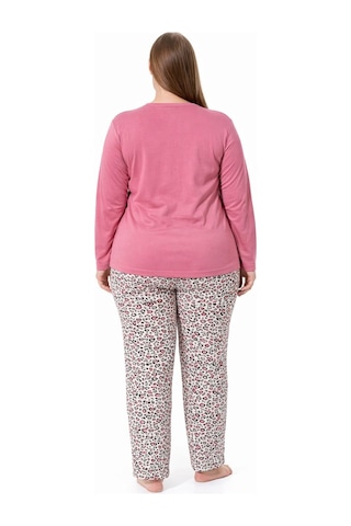 Pemilo Kadın 7257 Büyük Beden Uzun Kol Likralı Milan Pijama Takımı GÜL KURUSU