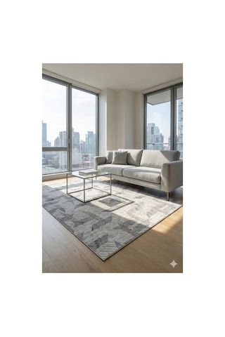 Salon Halısı Bej Gri Geometrik Desenli Modern Fch3022