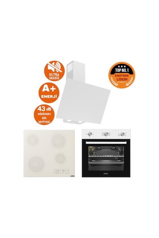 Afm Tech Ve Ferre Flume Sessiz Elektrikli Vitro Beyaz D078-SA + V5-04 + FM7301 Ankastre Set