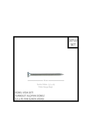 Dübel-vida Seti, Turbolet Alçıpan Dübeli, 3,5x45 Yhb Sunta Vidası, 10 Adet