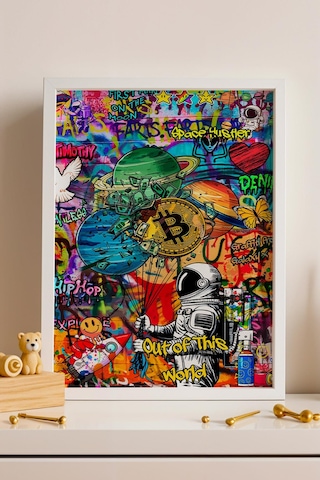 Astronot Gezegenler Bitcoin Çerçeveli Tablo Kripto Yatırımcıları Ve Borsacılara Özel Hediye Street Art