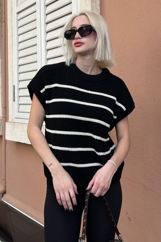 Madmext Siyah Çizgili Triko Süveter Mg2159