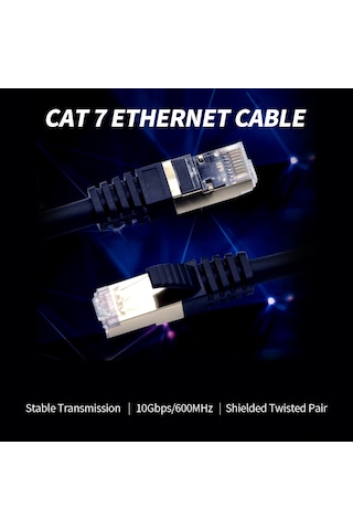 Kosona 1m Siyah Cat7 Ethernet Kablosu - 10gbps Hız, 600mhz Bant Genişliği, Tam Çelik Demir Çekirdekli Ve Çift Koruma