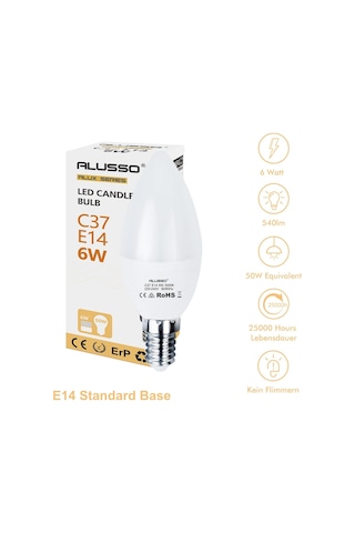 Alusso C37 E14 6w Led Mum Ampul - 50w Muadili İnce Duy Buji Led Ampul