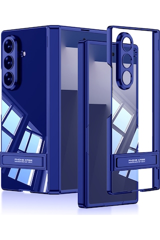 Samsung Galaxy Uyumlu Z Fold 7 Kılıf Kamera Korumalı Şeffaf Tasarımlı Standlı Kapak Lacivert