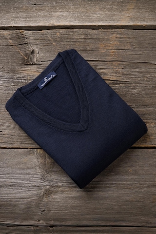 Woolen World V Yaka Battal Büyük Boy Yünlü Triko Kazak Lacivert