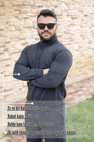 Antrasit Battal Büyük - Normal Beden Yarım Fermuarlı Erkek Eşofman Takımı 21eestyakt Antrasit