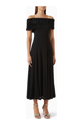 Eegen Studio Rahat Fitli Marrgot Örgü Midi Elbise - Off Shoulder, Şık Ve Çok Yönlü Tasarım Siyah