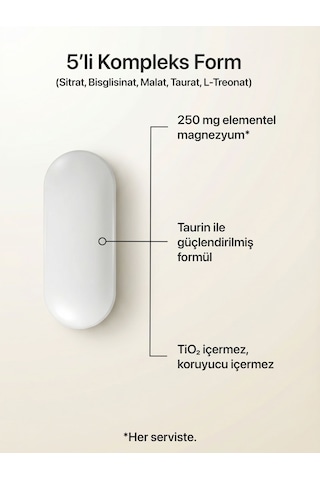 Longify 5-in-1 Magnesium Magnezyum Bisglisinat, Sitrat, Malat, L-treonat, Taurat Ve Taurin 60 Tablet