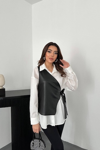 Duygudan Beyaz Yandan Bağlamalı Yelek Gömlek - Beyaz