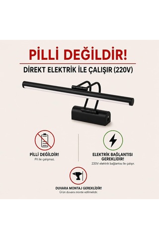 Siyah Kasa Led Flüt Resim Aplik 6w 3200k Gün Işığı 35cm Duvar Tipi Ayna/tablo Üstü Dekoratif Işık Ip20 İç Mekan Kullanım Diğer