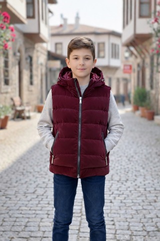 Pina Kids Erkek Çocuk Kapüşonlu Şişme Yelek Bordo