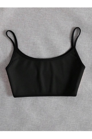 Liona Bisiklet Yaka Askılı Siyah Renk Fitilli Crop Top Büstiyer Siyah