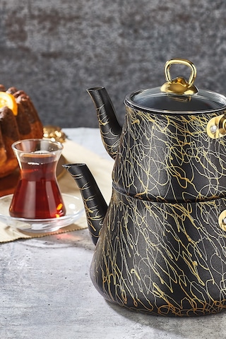 Polochef Elegance Granit Lüks Çaydanlık Orta Boy Siyah