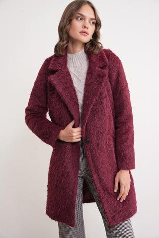 Mixray 4746 Kadın Uzun Tüylü Manto Bordo