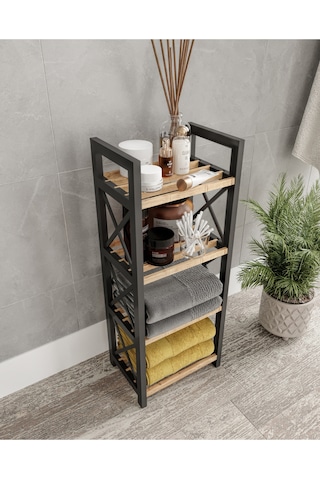 Mini 4 Katlı Dekoratif Banyo Rafı Peçete Havlu Aksesuar Siyah