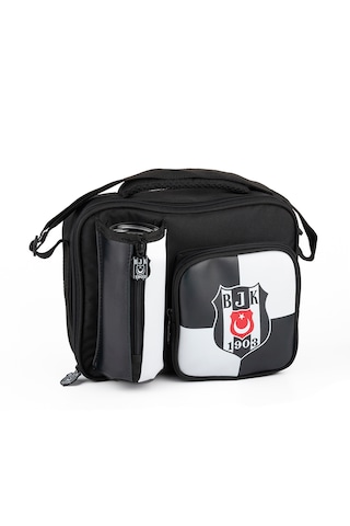 Beşiktaş Bjk 1903 Logo Desenli Suni Deri Beslenme Çantası Siyah