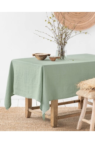 Wellstil Premium Keten Masa Örtüsü Adaçayı Yeşili