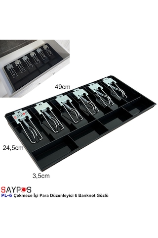 Metal Mandallı Rampalı Çekmece İçi Para Düzenleyici 6 Banknot 4 Bozuk Para Gözlü 49x24,5x3,5cm
