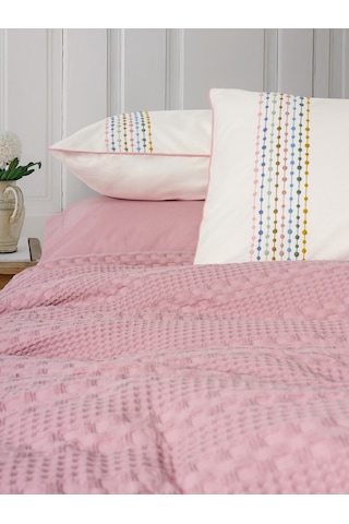 Cotton Box Aura Tek Kişilik Pike Takımı Pebble Pembe Pembe