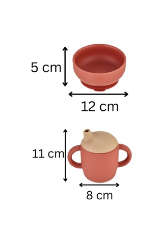 2'li Silikon Bebek Beslenme Seti / Mama Kasesi / Bebek Bardağı - Kiremit Rengi Kiremit