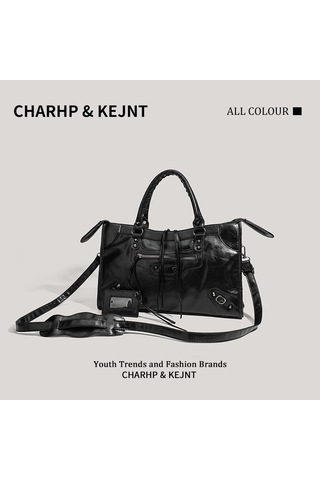 Charhp&kejnt Perçin Motosiklet Çantası Baidu Moda Omuz Askılı Çanta Kadın Siyah