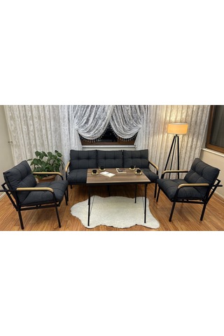 Modern Style Home Modern Sarıyer Balkon, Bahçe, Cafe - Metal Kanepe Koltuk Takımı - 3+1+1+masa Antrasit Modernk025 Antrasit